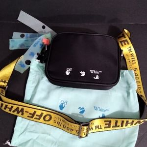 Off-White Crossbody Bag Black Purse w/ Yellow Industrial Belt